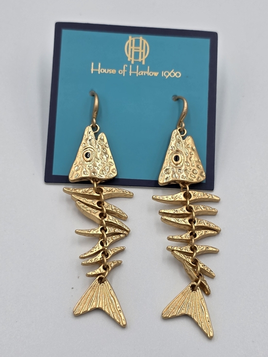 House of Harlow 1960 Jewelry - House of‎ Harlow 1960 Gold Fish Skeleton Articulated Drop Dangle Earrings